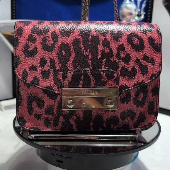 Furla Julia Mini Pink And Black Leopard Printed Leather Clutch/Crossbody 🔥 - Picture 5 of 14